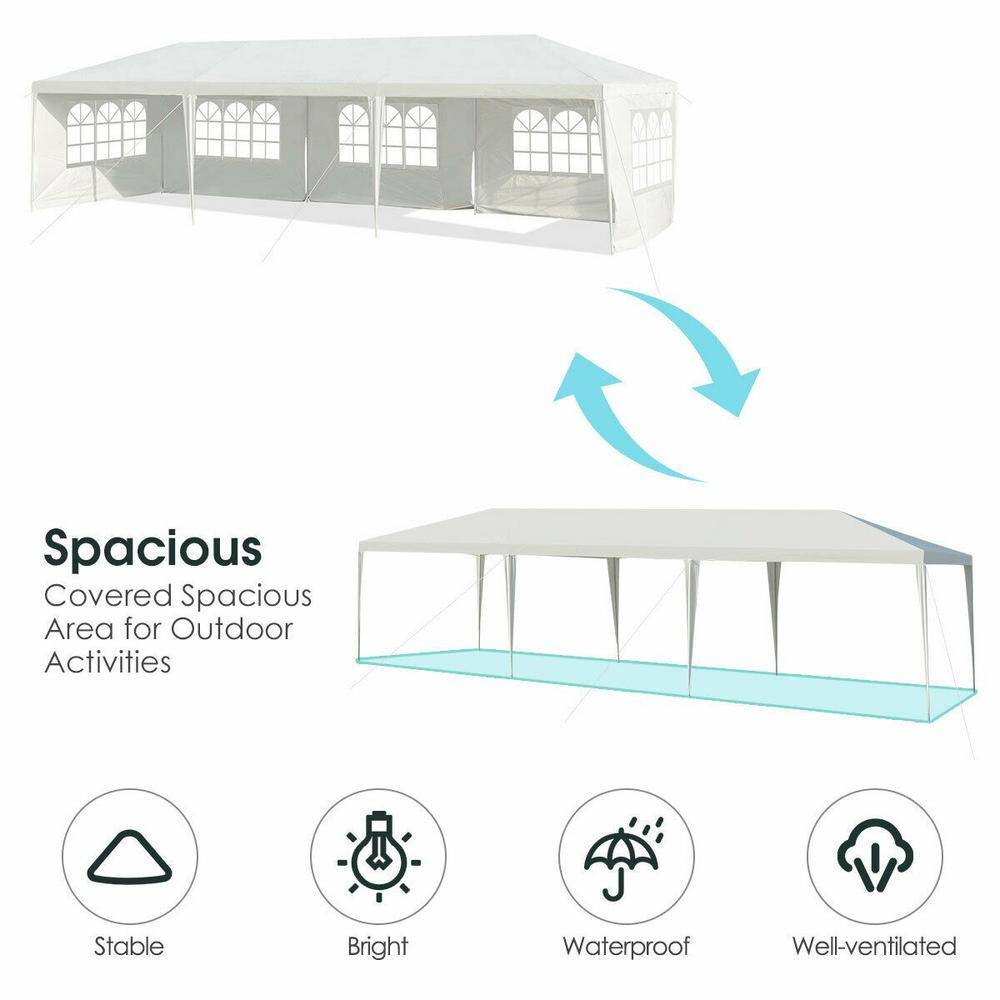 White 10' x 30' Steel and PE Outdoor Canopy Tent with Sidewalls