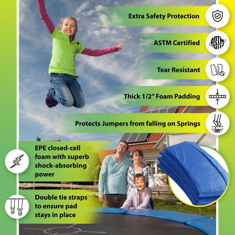 Blue and Green Round Water-Resistant Trampoline Safety Pad, 15 ft