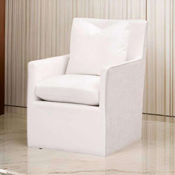 Benjara White and Black Linen Piped Details Dining Armchair