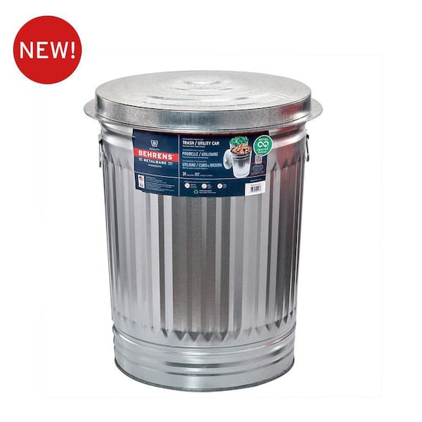 31 Gal. Galvanized Steel Round Metal Household Trash Can with Lid