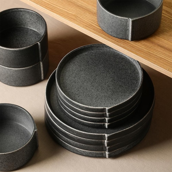 STONE LAIN Bao 12-Piece Charcoal-Gray Stoneware Dinnerware Set