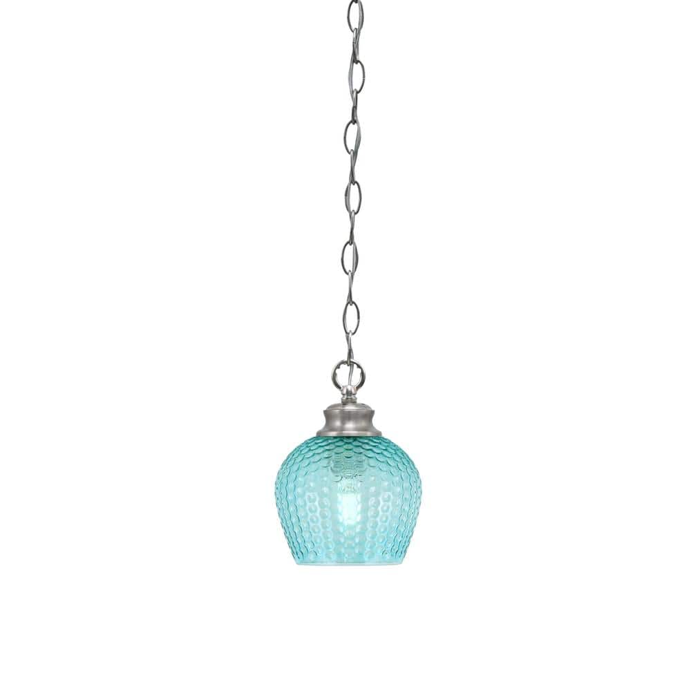 Tyler 60-Watt 1-Light Brushed Nicke Chain Mini Pendant Light with Turquoise