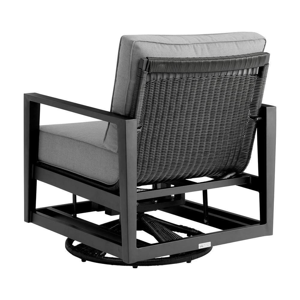Luxurious Black Aluminum Swivel Glider Chair with Dark Gray Cushions