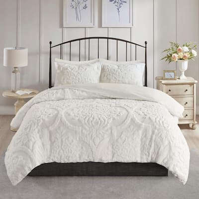 Aeriela Off-White Cotton King/Cal King Duvet Cover Set