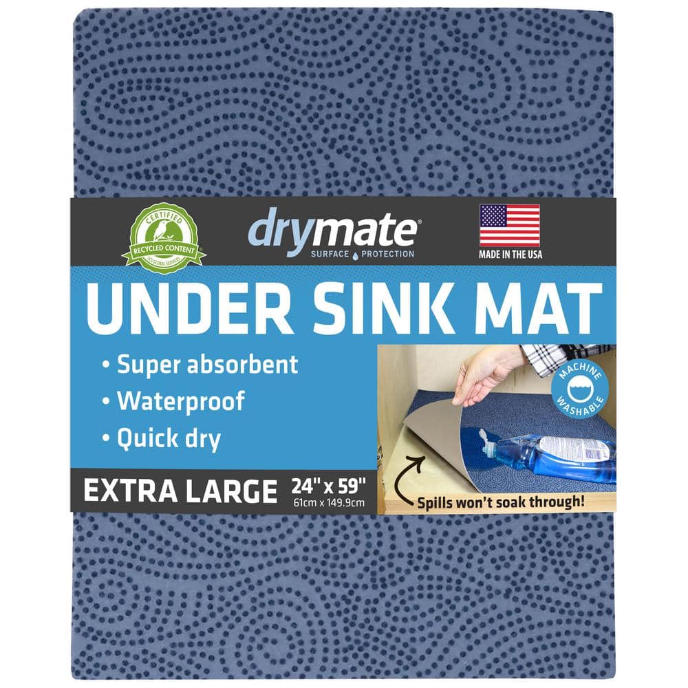 Premium Borage Blue 24 in. D x 59 in. L Solid Slip Resistant, Waterproof Un