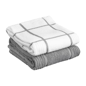 Grey Plaid Solid and Check Parquet Woven Cotton Kitchen Towel (Set of 2)