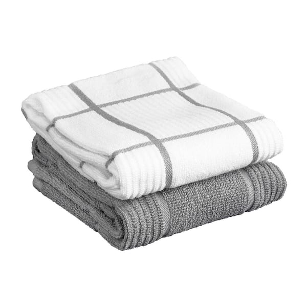 T-fal Grey Plaid Solid and Check Parquet Woven Cotton Kitchen Towel (Set of  2) 60954A - The Home Depot