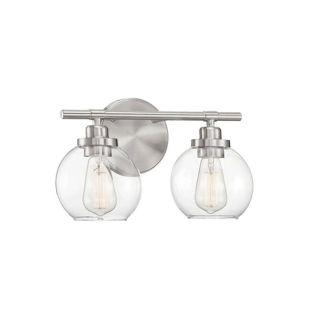 Carson Satin Nickel 2-Light Vanity with Clear Glass Shades
