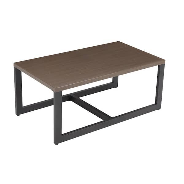 moosprr Brown Rectangle Metal Outdoor Coffee Table with Faux Food Accents