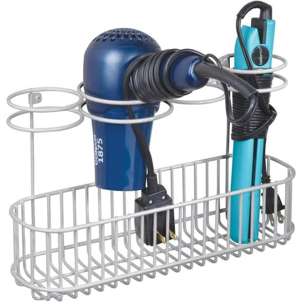 Adrinfly Metal Wall Mount Hair Tool Organizer - Shower Caddy for Dryer, Straightener - Holds Hot Tools 4in. - Light Gray
