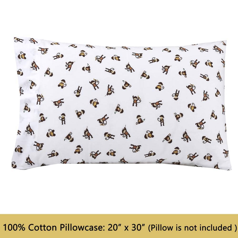 Monkey Print White Cotton Toddler Sheet Set, 3-Piece