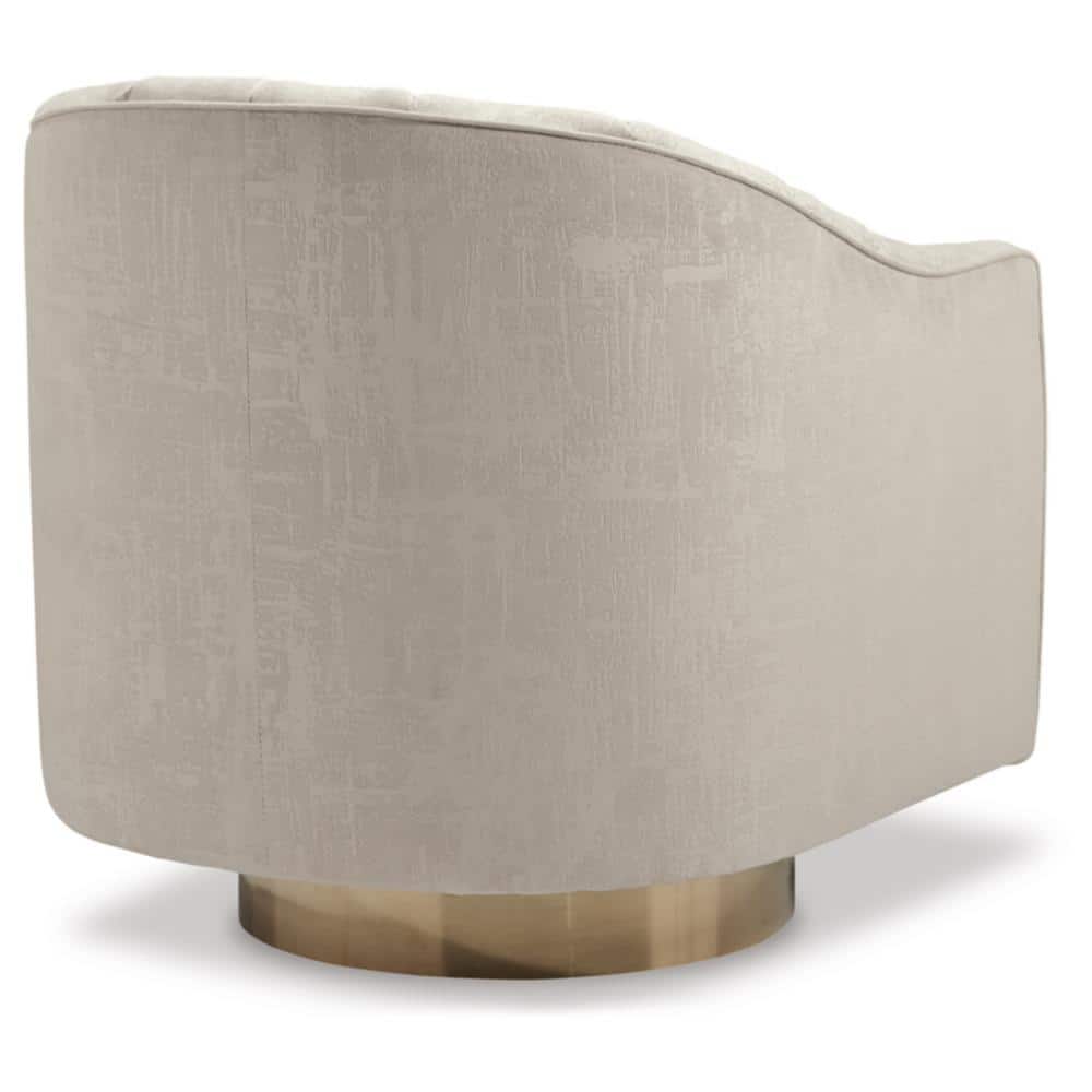 Beige Velvet Barrel Swivel Accent Chair