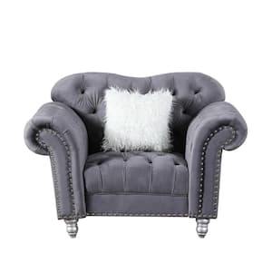 Grey Luxury Classic America Chesterfield Tufted Camel Back Armchair
