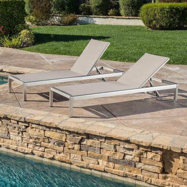 Noble House Cape Coral Silver 2-Piece Metal Outdoor Chaise Lounge