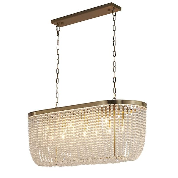 Unbranded 6-Light Gold Oval Chandelier With Clear Beaded hanging Crystals