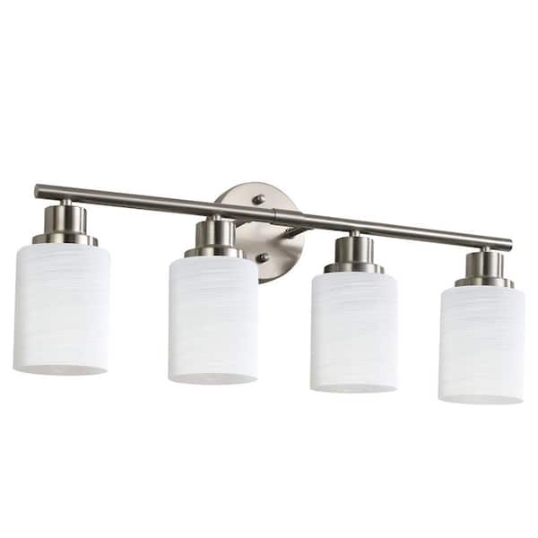24.4 in. Modern 4-Light Bathroom Vanity Light, Frosted White Glass with Brushed Nickel Iron Frame (Bulb Not Included)
