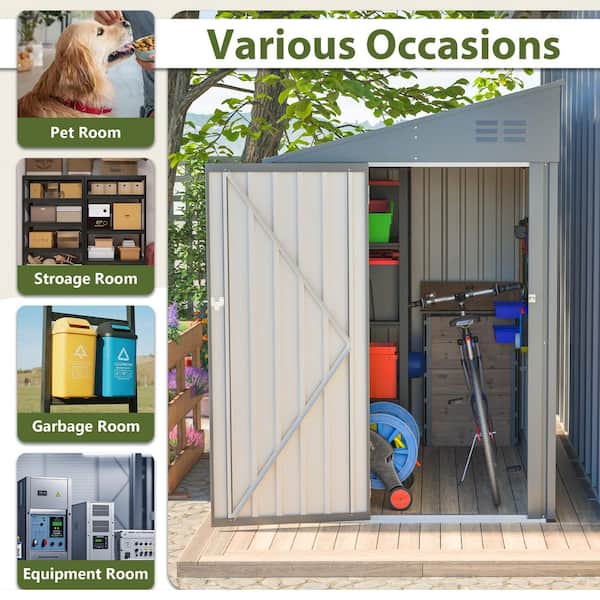 Thanaddo 4 ft. W x 7 ft. D Outdoor Dark Gray Metal Storage Lean-To