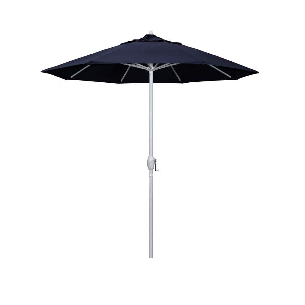 California Umbrella 7.5 ft. Matted White Aluminum Market Patio Umbrella Auto Tilt in Navy Blue Olefin