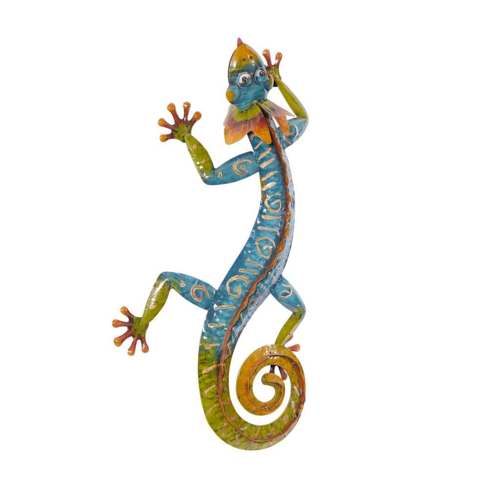 Multi-Colored Metal Lizard Wall Sculpture for Indoor/Outdoor Decor