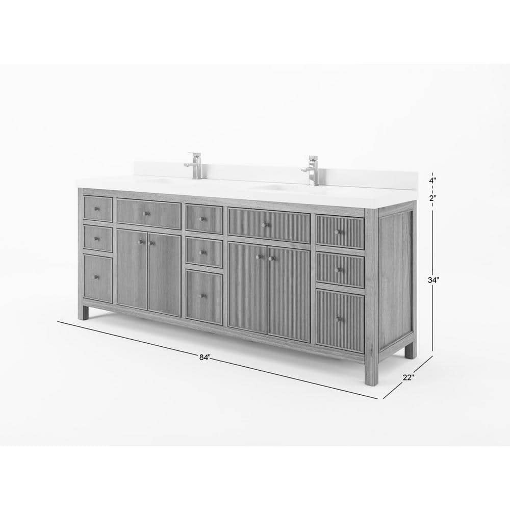 Sonoma 84" Dark Walnut Teak Double Sink Vanity with Pearl Gray Quartz Top