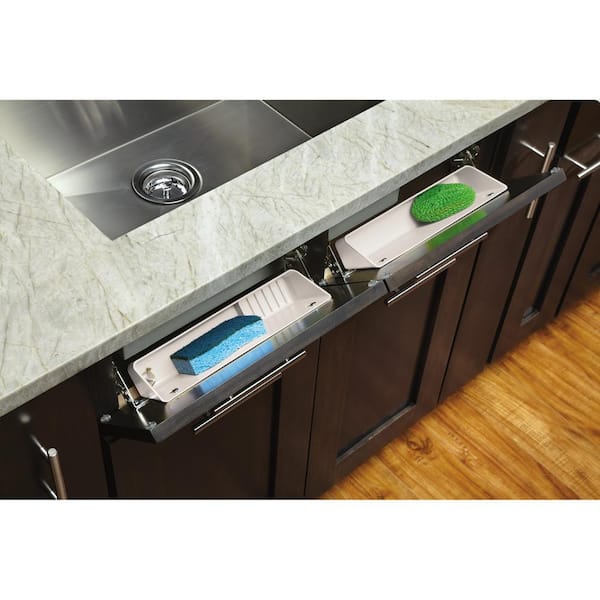3.813 in. H x 11 in. W x 2.125 in. D Almond Polymer Tip Out Sink Front Trays and Hinges