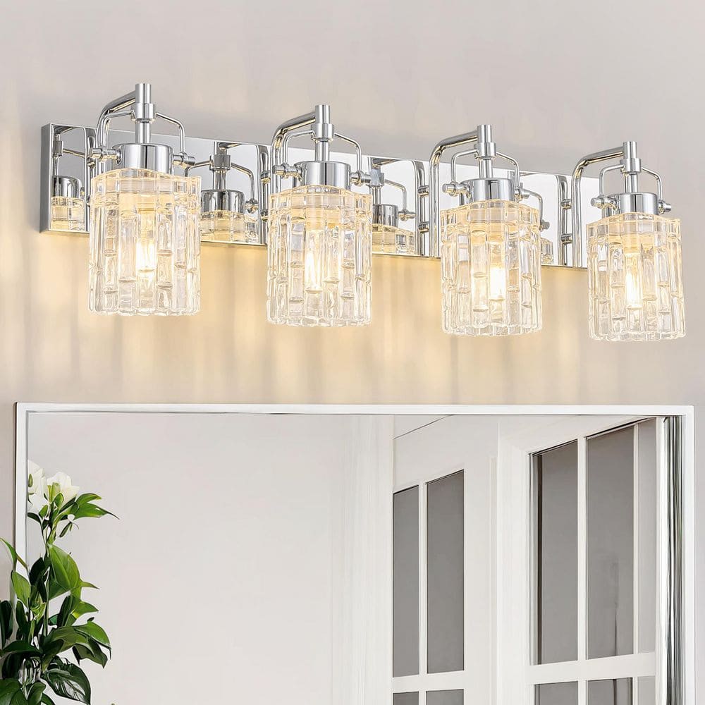 Home Lighting 27.95 in. 4-Light Chrome Modern Vanity Light with Crystal Glass Shade Bathroom Light Fixture (JW-4132） price history on PriceWatchPro