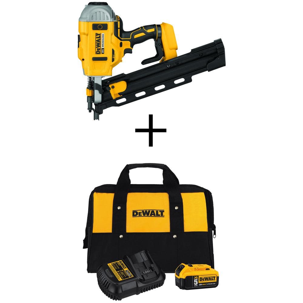DEWALT 20V MAX XR Lithium-Ion 21-Degree Cordless Framing Nailer with 5.0Ah Battery Pack and Charger -  DCN21PLBW205CK