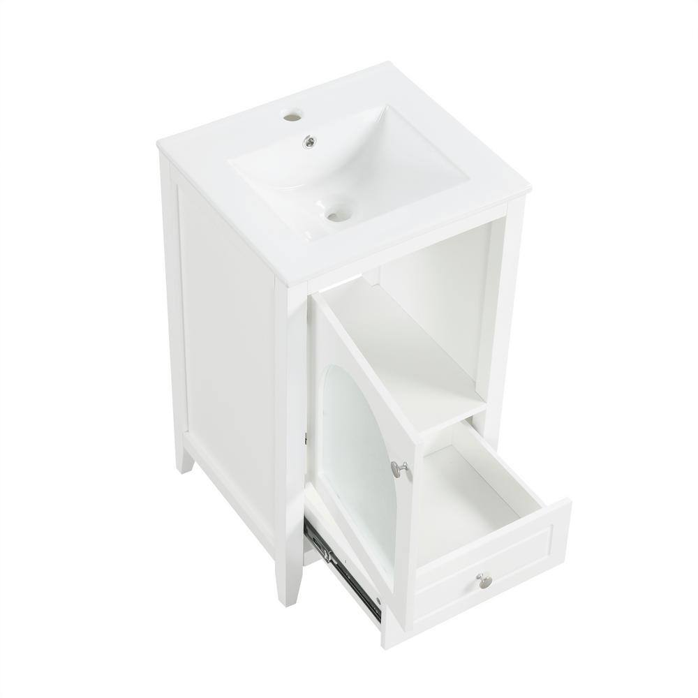 White 20" Freestanding Bathroom Vanity with Ceramic Sink and Glass Door