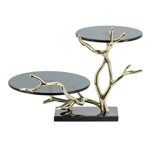 A & B Home Polished Gold ed Aluminum With Black Float Glass/Black Granite Base Cake Stand