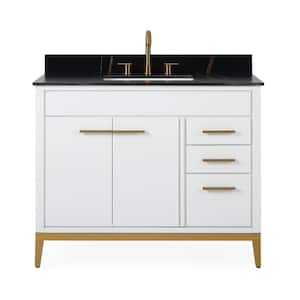 White 42 in. W x 22 in. D x 35 in. H Bathroom Vanity in White Color with Black sintered Stone Top