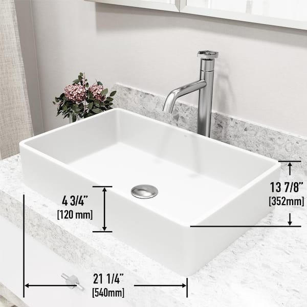 VIGO Magnolia Matte Stone Vessel Bathroom Sink in White with Duris Vessel Faucet in Brushed Nickel VIGO Magnolia Matte Stone Vessel Bathroom Sink in White with Duris Vessel Faucet in Brushed Nickel