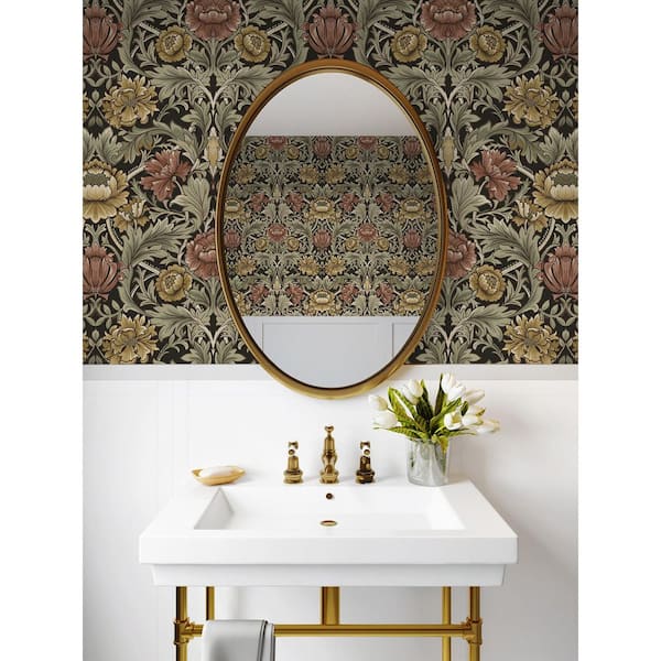 30.75 sq. ft. Espresso Acanthus Floral Cameo Vinyl Peel and Stick Wallpaper Roll