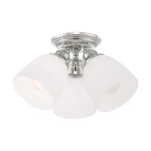 Beaumont 14.25 in. 3-Light Polished Chrome Timeless Semi Flush Mount with Satin Opal White Glass and No Bulbs Included