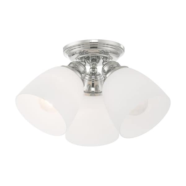Livex Lighting Beaumont 14.25 in. 3-Light Polished Chrome Timeless Semi Flush Mount with Satin Opal White Glass and No Bulbs Included