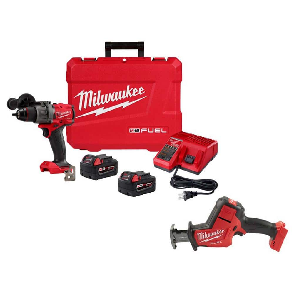 M18 FUEL 18V Lithium-Ion Brushless Cordless 1/2 in. Hammer Drill Driver Kit w/Hackzall -  Milwaukee, 2904-22-2719-20