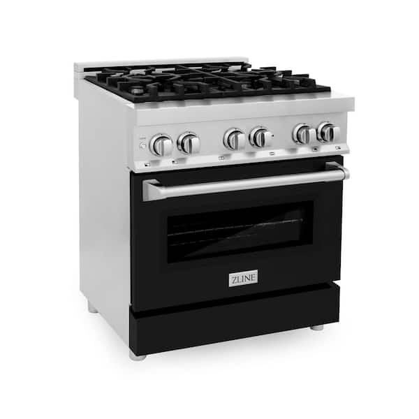 ZLINE Kitchen and Bath 30 in. 4 Burner Dual Fuel Range with Black Matte Door in Stainless Steel