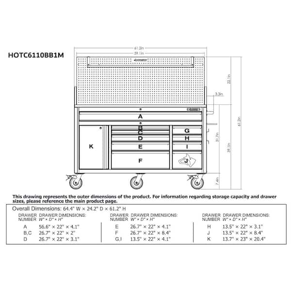 Husky 61 in. W x 26 in. D Heavy Duty 10-Drawer 1-Door Mobile