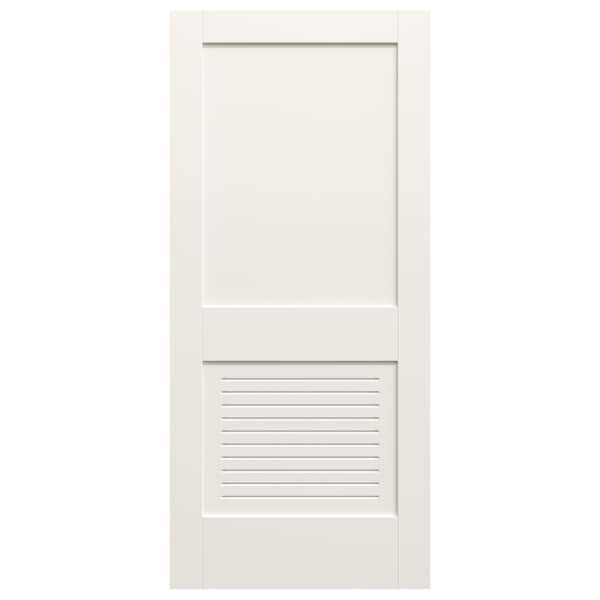 JELD-WEN 36 in. x 80 in. 2 Panel Solid Core White Primed MDF Wood Interior Door Slab with Lower Modern Ventilated Panel Louver