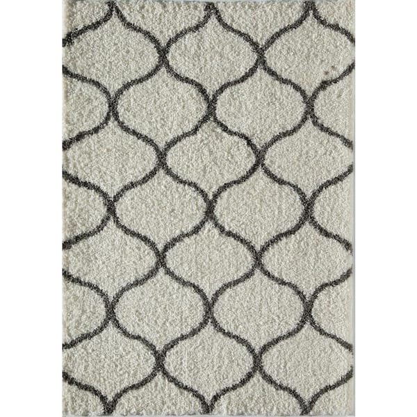Rugs America Feather Shag Ivory Charcoal Links 2'x4' Contemporary White Area Rug