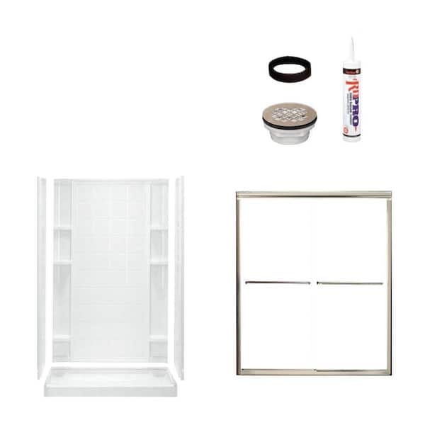 STERLING Ensemble Tile 48 in. x 34 in. x 75-3/4 in. Shower Kit with Shower Door in White/Nickel-DISCONTINUED