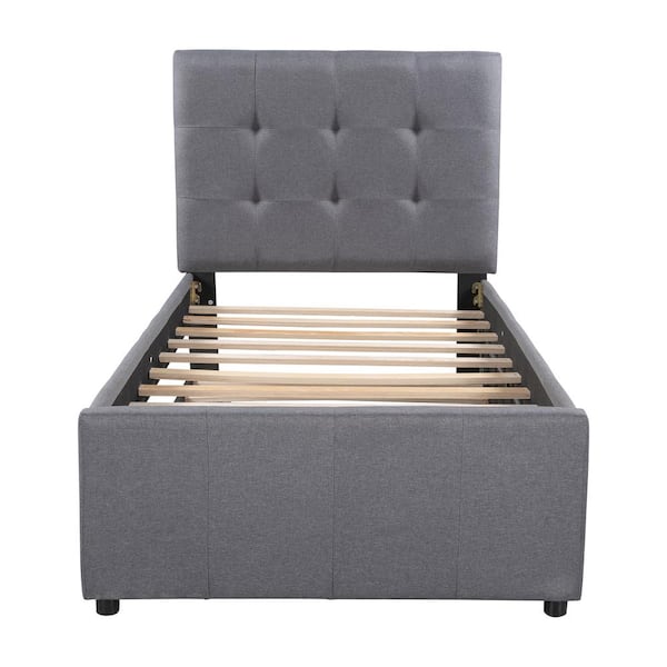 STICKON 76 in. W Gray Twin Size Wood Frame Upholstered Platform Bed with Headboard and Trundle