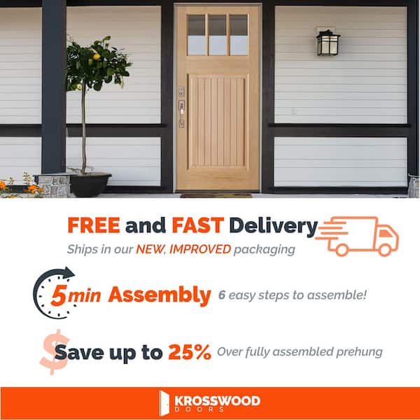 36in.x80in. LH 3-Lite Clear Glass Provincial Stain Hemlock Wood AssemblyRequired Front Door Kit w/QuickAssembleJamb w/VG