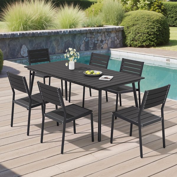 home depot patio table for umbrella PHI VILLA 7pc Dining Set with Umbrella, Swivel Wicker Chairs Perfect for having dinner or party with your closest family and friends plus yourself. Solar Led Home Depot Outdoor
