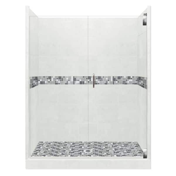 American Bath Factory Newport Grand Hinged 42 in. x 48 in. x 80 in. Center Drain Alcove Shower Kit in Natural Buff and Chrome Hardware