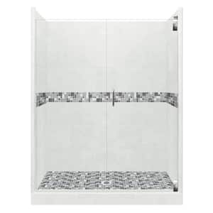 Newport Grand Hinged 42 in. x 54 in. x 80 in. Center Drain Alcove Shower Kit in Natural Buff and Chrome