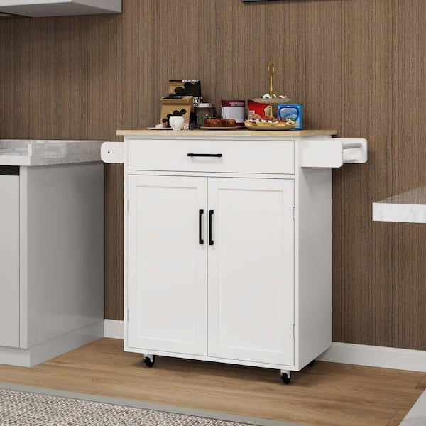 Rolling Kitchen Island with Trash Can Storage Cabinet, Kitchen Cart with Drop Leaf, Spice Rack, Towel Rack and Drawer, Brown - On Sale - Bed Bath & Beyond - 42005697