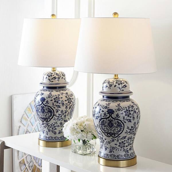 SAFAVIEH Ariadne 28 in. Blue White Table Lamp TBL4158A SET2 The