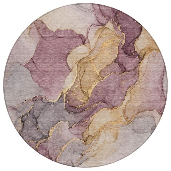 Chantille Machine Washable Indoor/Outdoor Abstract ACN3119 Plum 8 ft. x 8 ft. Round Rug