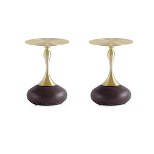 Patchin Modern 15.75 in. Brown and Gold Round Stainless Steel End Table (Set of 2)
