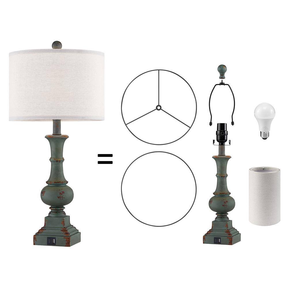 Distressed Dark Green 25.5'' Touch Table Lamps Set with Fabric Shades